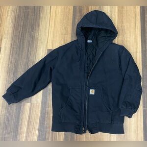 Carhartt Jacket Canvas Duck Black Youth Large ( 14-16 ) Full Zip Hooded Chore